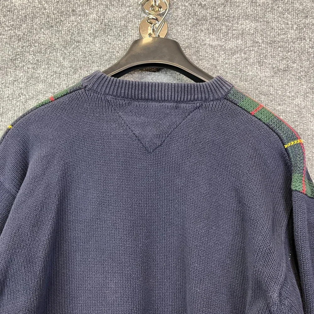Vintage Tommy Hilfiger Sweater Mens Navy Green Knit Long Sleeve Pullover - Large - Picture 14 of 16